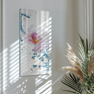 Verticale rechthoekige glazen wandklok Orchidee