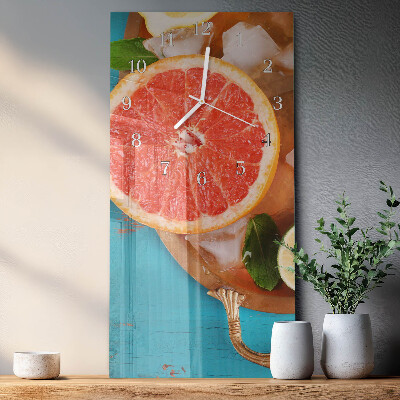 Verticale moderne glazen wandklok Pompelmoes