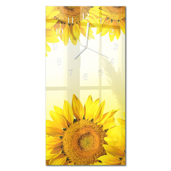 Verticale moderne glazen wandklok Zonnebloem