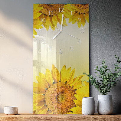 Verticale moderne glazen wandklok Zonnebloem
