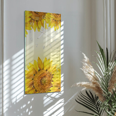 Verticale moderne glazen wandklok Zonnebloem
