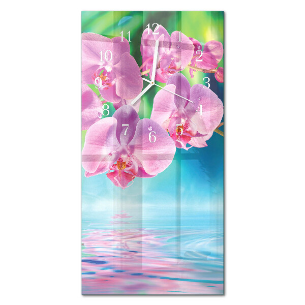 Verticale moderne glazen wandklok Orchideeën