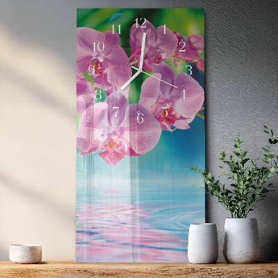 Verticale moderne glazen wandklok Orchideeën