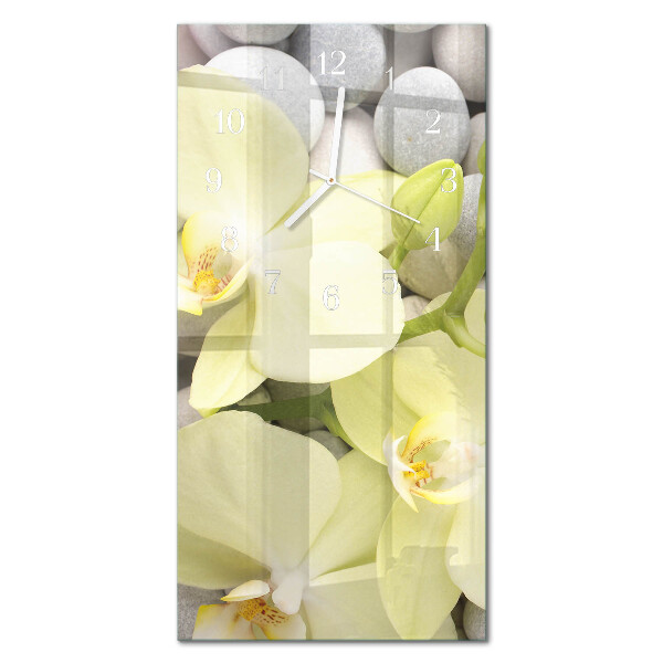 Verticale rechthoekige glazen wandklok Orchideeënstenen
