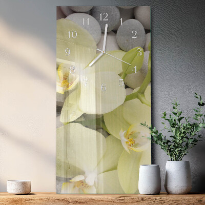 Verticale rechthoekige glazen wandklok Orchideeënstenen