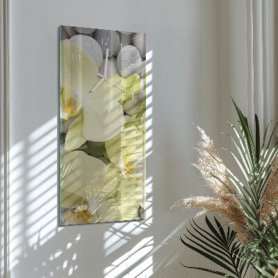 Verticale rechthoekige glazen wandklok Orchideeënstenen
