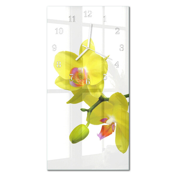 Verticale moderne glazen wandklok Orchidee