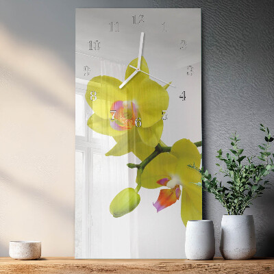 Verticale moderne glazen wandklok Orchidee