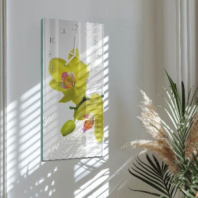 Verticale moderne glazen wandklok Orchidee