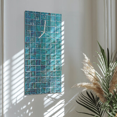 Verticale rechthoekige glazen wandklok Blauwe tegels