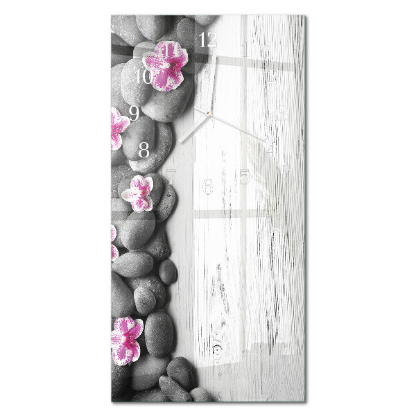 Verticale rechthoekige glazen wandklok Orchideeënstenen
