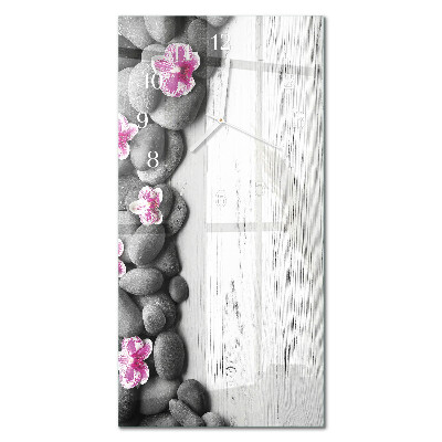 Verticale rechthoekige glazen wandklok Orchideeënstenen