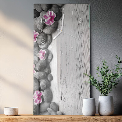 Verticale rechthoekige glazen wandklok Orchideeënstenen