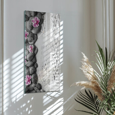 Verticale rechthoekige glazen wandklok Orchideeënstenen