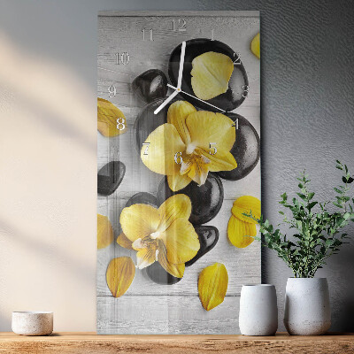 Verticale moderne glazen wandklok Bloemenstenen