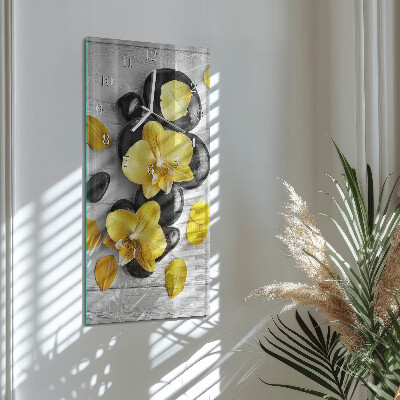 Verticale moderne glazen wandklok Bloemenstenen
