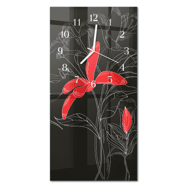 Verticale moderne glazen wandklok Bloemen