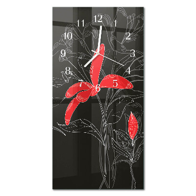 Verticale moderne glazen wandklok Bloemen