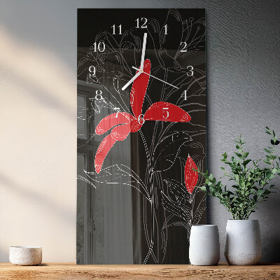 Verticale moderne glazen wandklok Bloemen