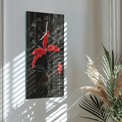 Verticale moderne glazen wandklok Bloemen