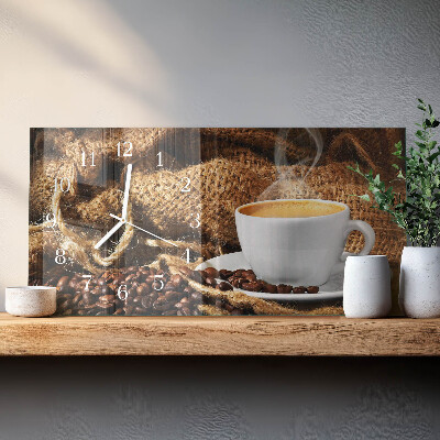 Horizontale glazen wandklok Koffiebonen