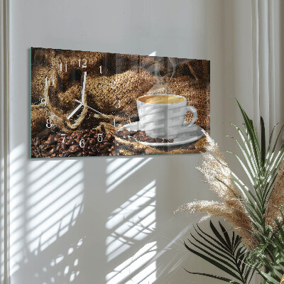Horizontale glazen wandklok Koffiebonen