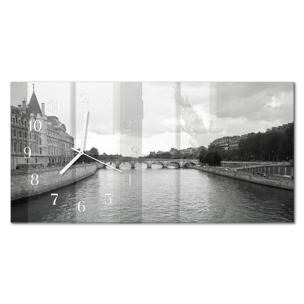 Horizontale glazen wandklok Parijse bruggen