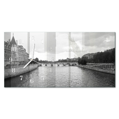 Horizontale glazen wandklok Parijse bruggen