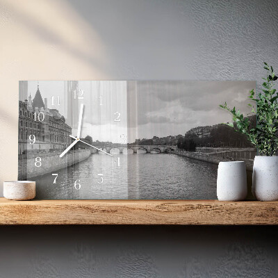 Horizontale glazen wandklok Parijse bruggen