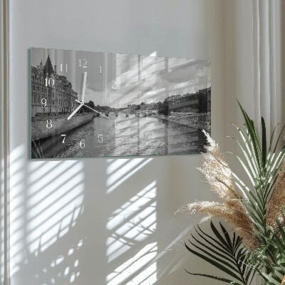 Horizontale glazen wandklok Parijse bruggen
