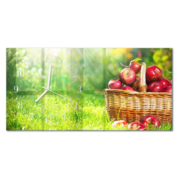 Horizontale wandklok glas Mand met appels