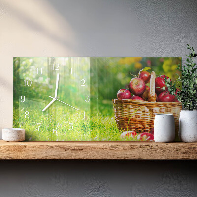 Horizontale wandklok glas Mand met appels