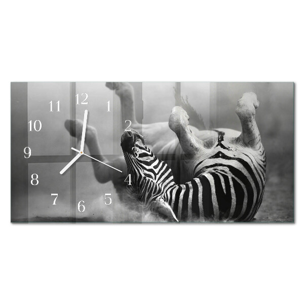 Wandklok glas langwerpig horizontaal Afrikaanse zebra