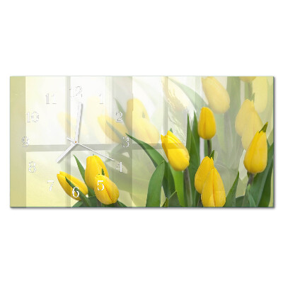 Horizontale wandklok glas Tuintulpen
