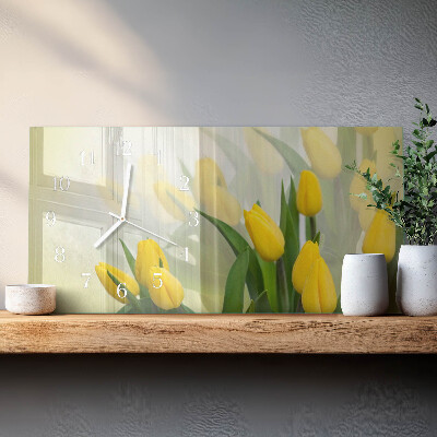 Horizontale wandklok glas Tuintulpen
