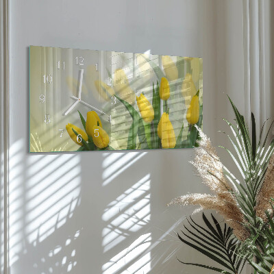 Horizontale wandklok glas Tuintulpen