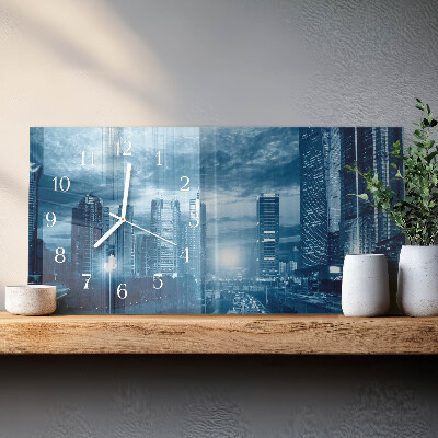 Wandklok glas langwerpig horizontaal Nachtmetropool