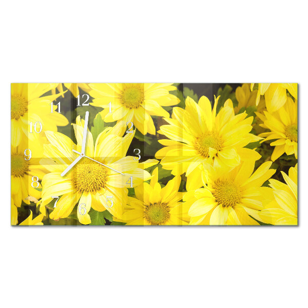 Wandklok glas langwerpig horizontaal Gele bloemen
