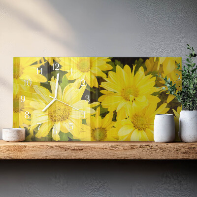 Wandklok glas langwerpig horizontaal Gele bloemen