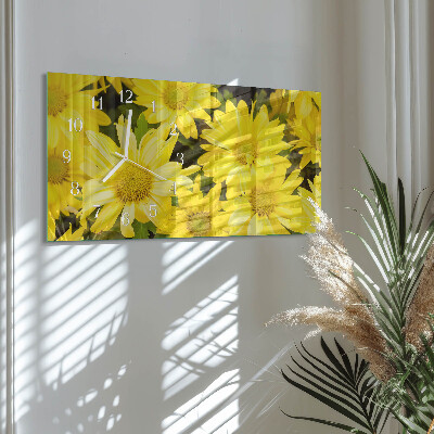 Wandklok glas langwerpig horizontaal Gele bloemen