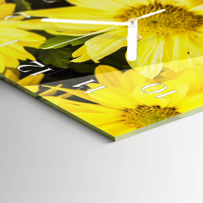 Wandklok glas langwerpig horizontaal Gele bloemen