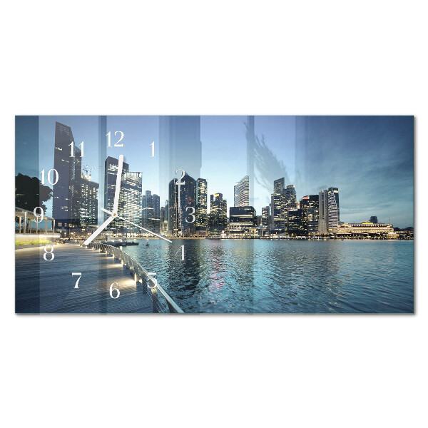 Horizontale glazen wandklok Stad 's nachts