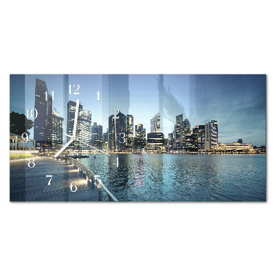 Horizontale glazen wandklok Stad 's nachts