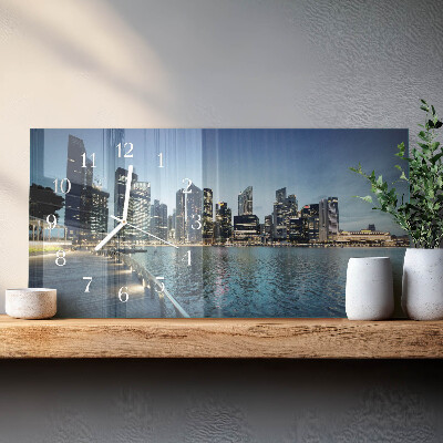 Horizontale glazen wandklok Stad 's nachts