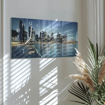 Horizontale glazen wandklok Stad 's nachts