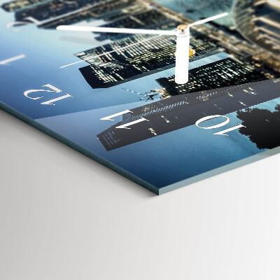 Horizontale glazen wandklok Stad 's nachts