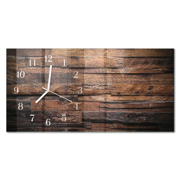 Horizontale glazen wandklok Natuurlijk hout