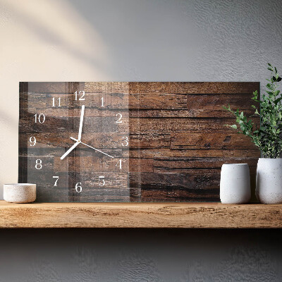 Horizontale glazen wandklok Natuurlijk hout