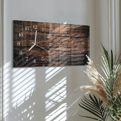 Horizontale glazen wandklok Natuurlijk hout