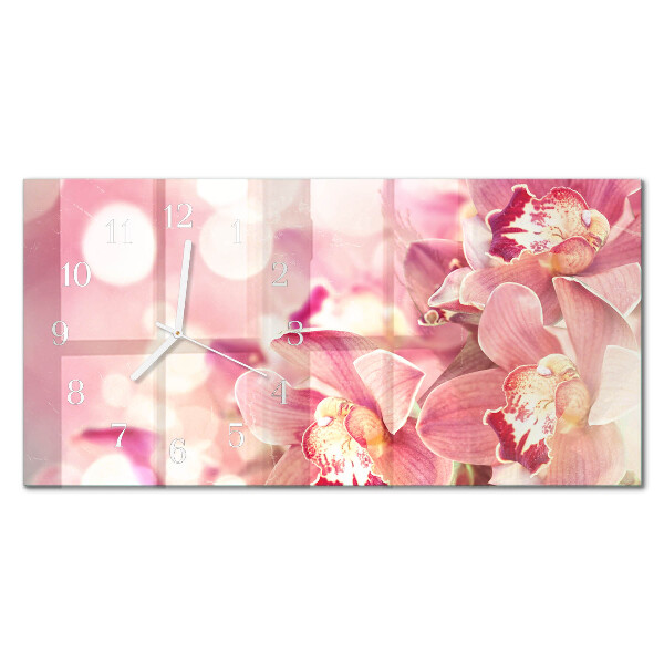 Horizontale wandklok glas Orchideeën
